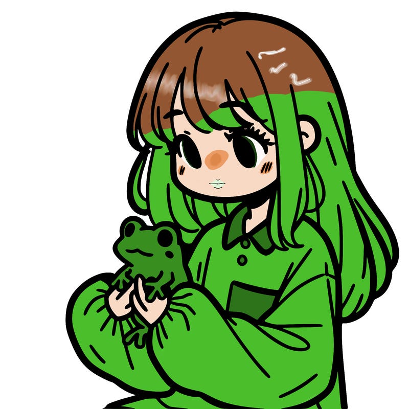 girl with long hair and a oversized shirt. and she is holding a frog