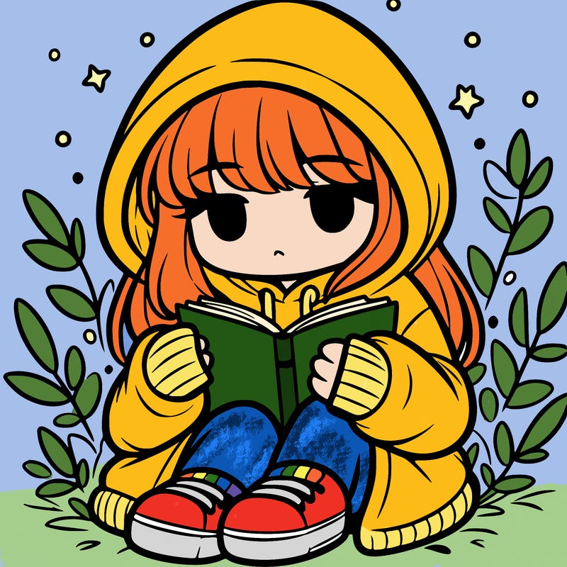 girl in oversized hoodie reading a book