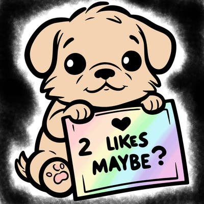 a puppy holding a sign that says 2 likes maybe?