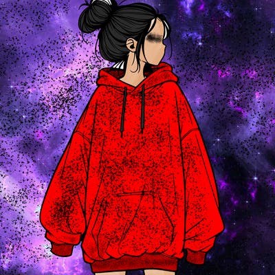 realistic girl with a oversized sweatshirt on and a bun
