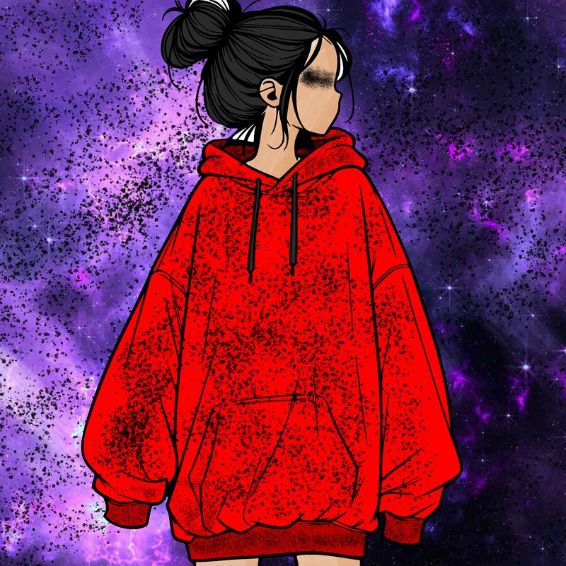 realistic girl with a oversized sweatshirt on and a bun