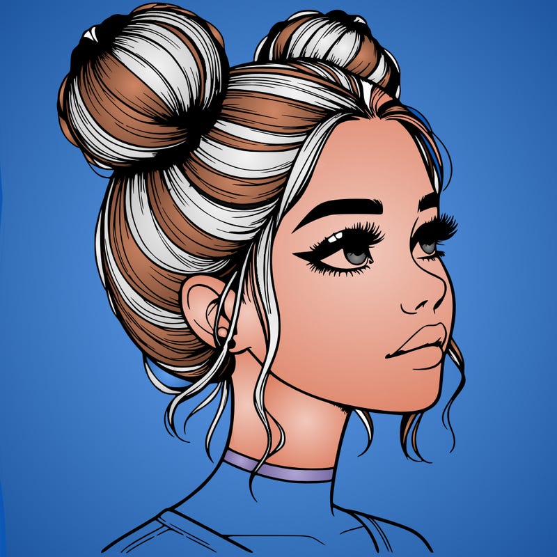 realistic girl with buns on the top of her head