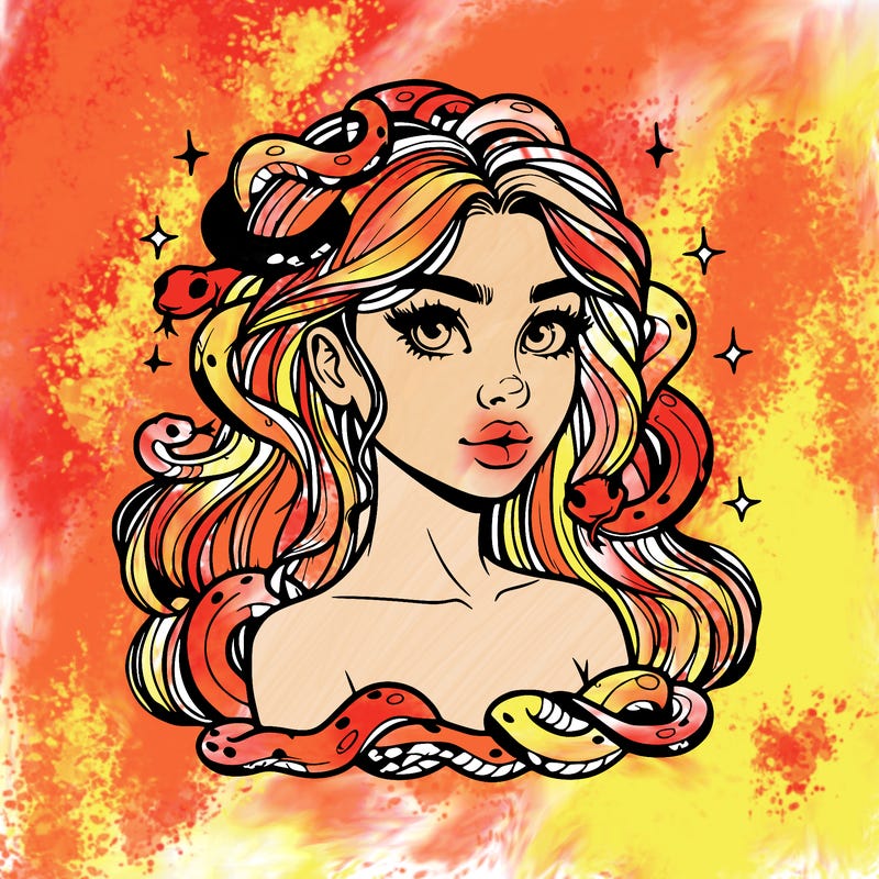 realistic girl with snakes as hair