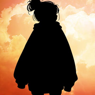 realistic girl with a oversized sweatshirt on and a bun