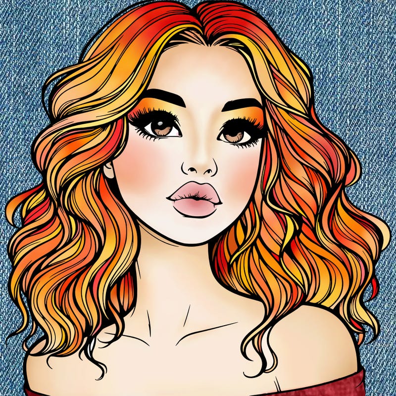 realistic girl with wavy hair and lips