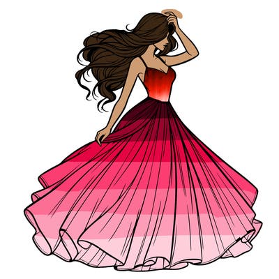 realistic woman with dress flowing in the wind