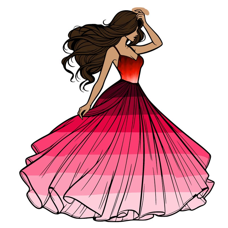 realistic woman with dress flowing in the wind