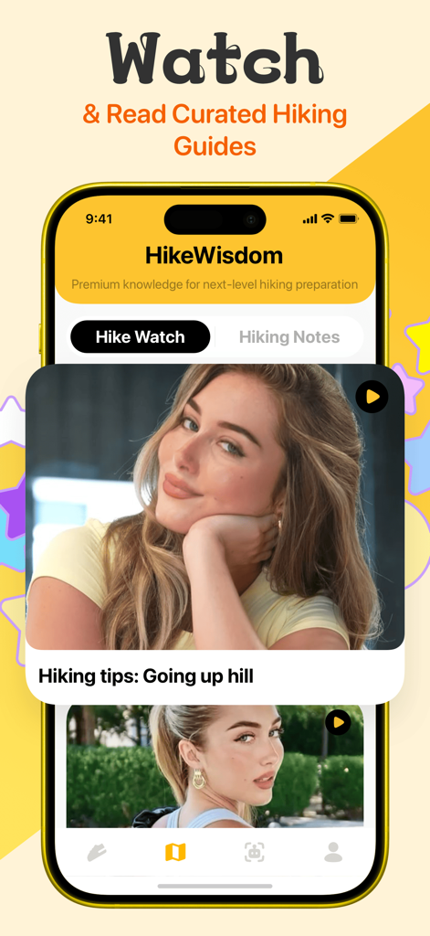 The HikeWisdom screen of the Plurn app displaying curated hiking video guides.