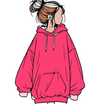 realistic girl with a oversized sweatshirt on and a bun