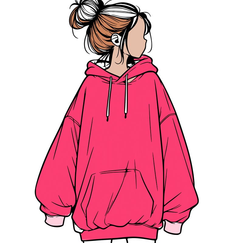 realistic girl with a oversized sweatshirt on and a bun