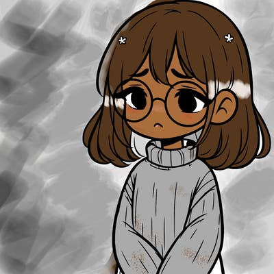 sad girl with glasses in a sweater