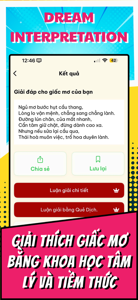 Astrology 365: Palmistry Tarot - Pantalla de interpretación de sueños de la aplicación Astrology 365 mostrando los resultados del análisis