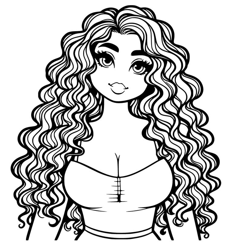 realistic curvy girl with long curly hair