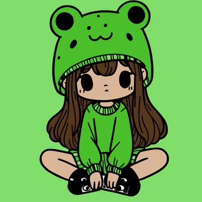 a girl wearing a frog hat and some frog socks