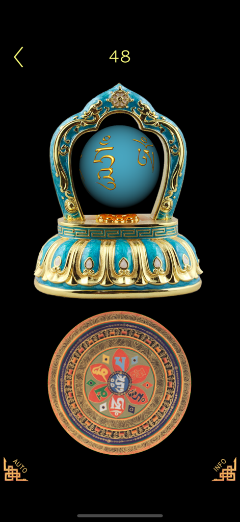 Buddha - Magic Prayer Wheel ! - Interface of the Buddha Magic Prayer Wheel app showing a digital prayer wheel and a mantra counter