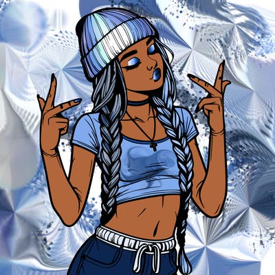 realistic teenage girl with braids and a beanie and crop top doing 🫶🏼