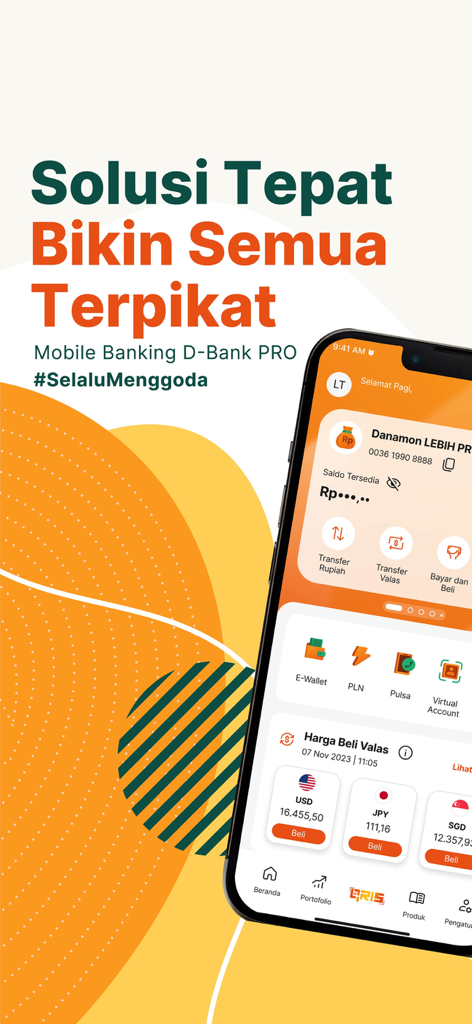 D-Bank PRO mobile banking app interface showing account dashboard and forex rates.