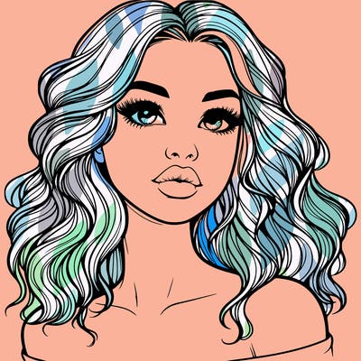 realistic girl with wavy hair and lips