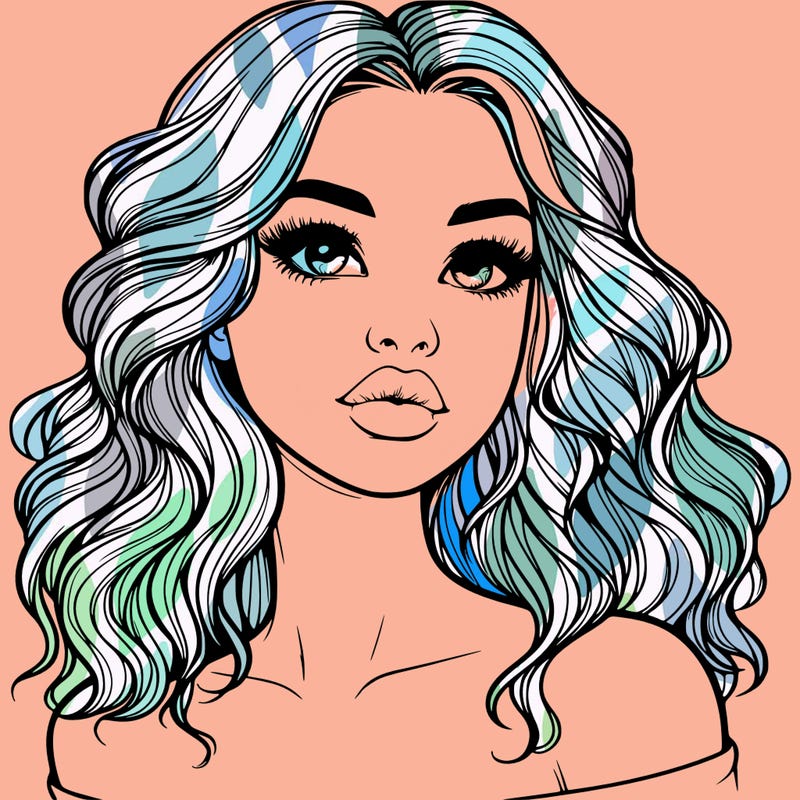 realistic girl with wavy hair and lips