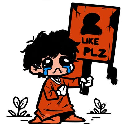 small poor toddler crying with sign that says 2 like plz