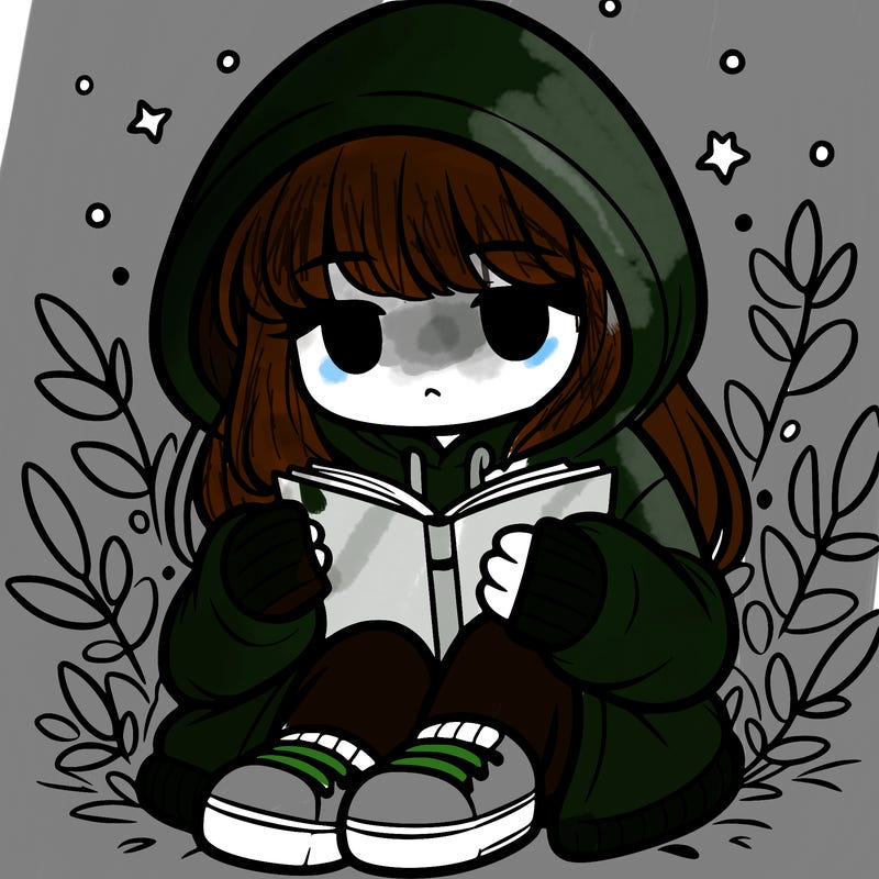 girl in oversized hoodie reading a book