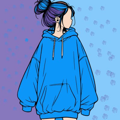realistic girl with a oversized sweatshirt on and a bun