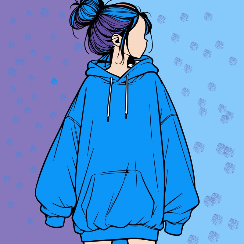 realistic girl with a oversized sweatshirt on and a bun