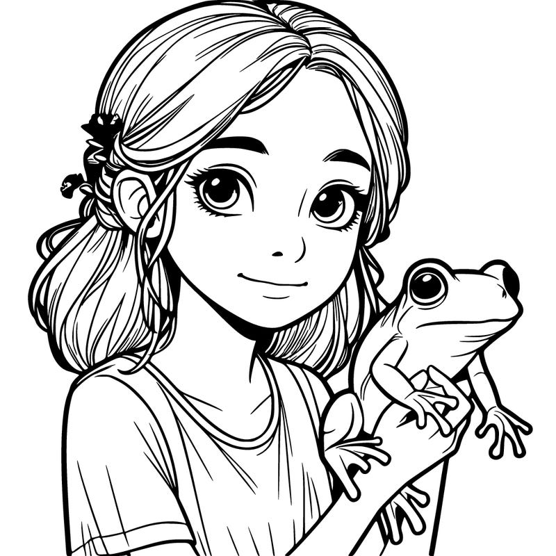 realistic girl with a frog