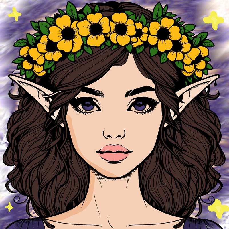 realistic female elf with flower crown