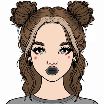 realistic girl with two buns in hair and lips