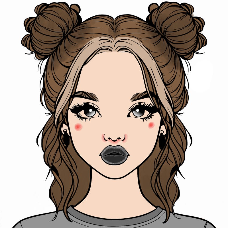 realistic girl with two buns in hair and lips