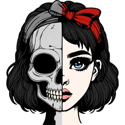 realistic girl with half skull mask