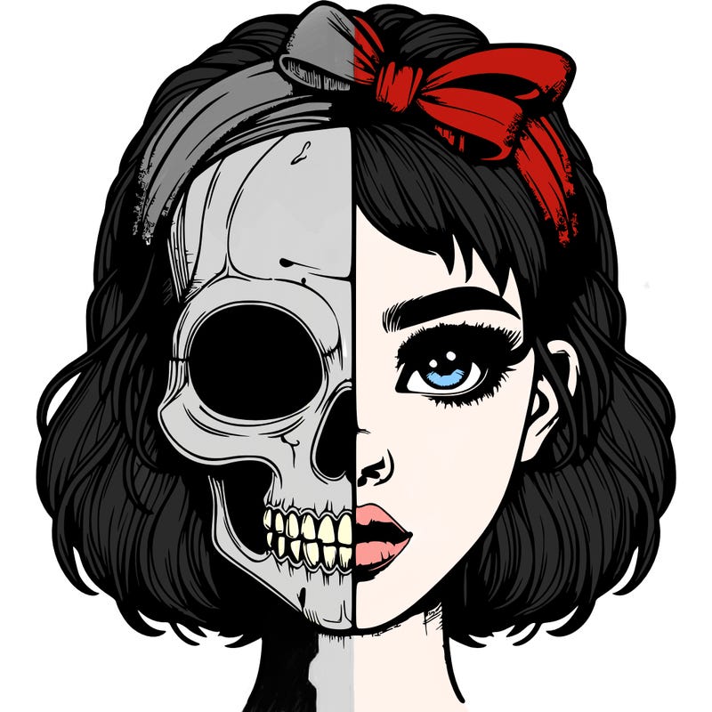 realistic girl with half skull mask
