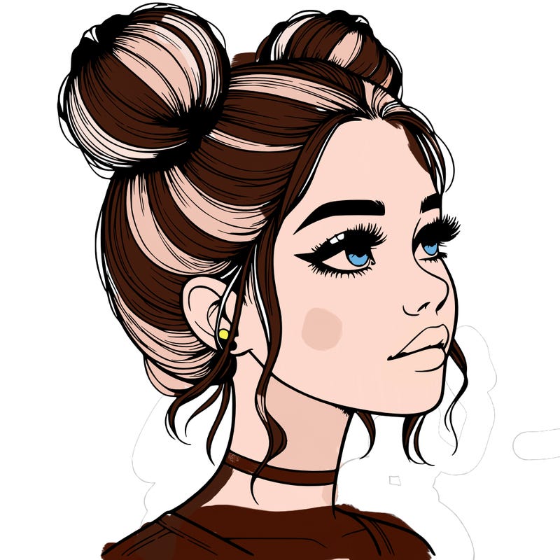 realistic girl with buns on the top of her head
