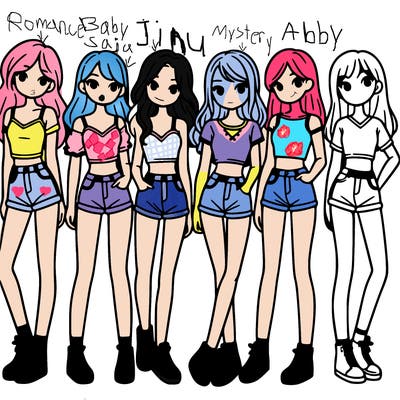 a group of girls wearing crop tops and shorts