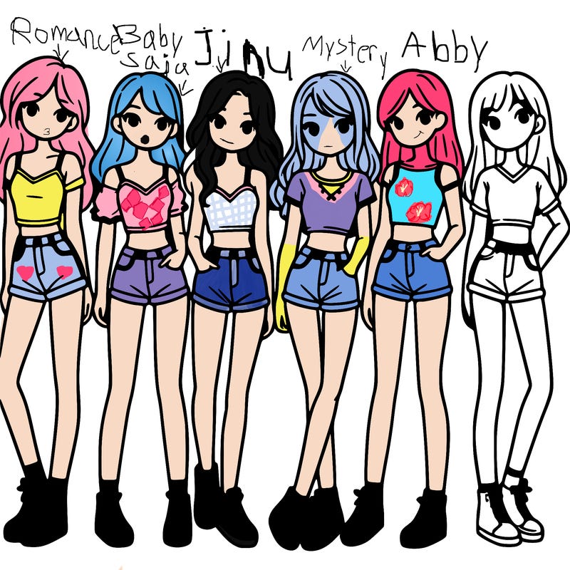 a group of girls wearing crop tops and shorts