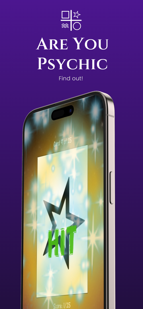 Are You Psychic ESP Test app interface showing a successful Zener card match