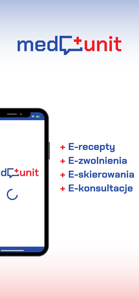 Medunit NFZ app screen listing electronic medical services like e-prescriptions and e-consultations