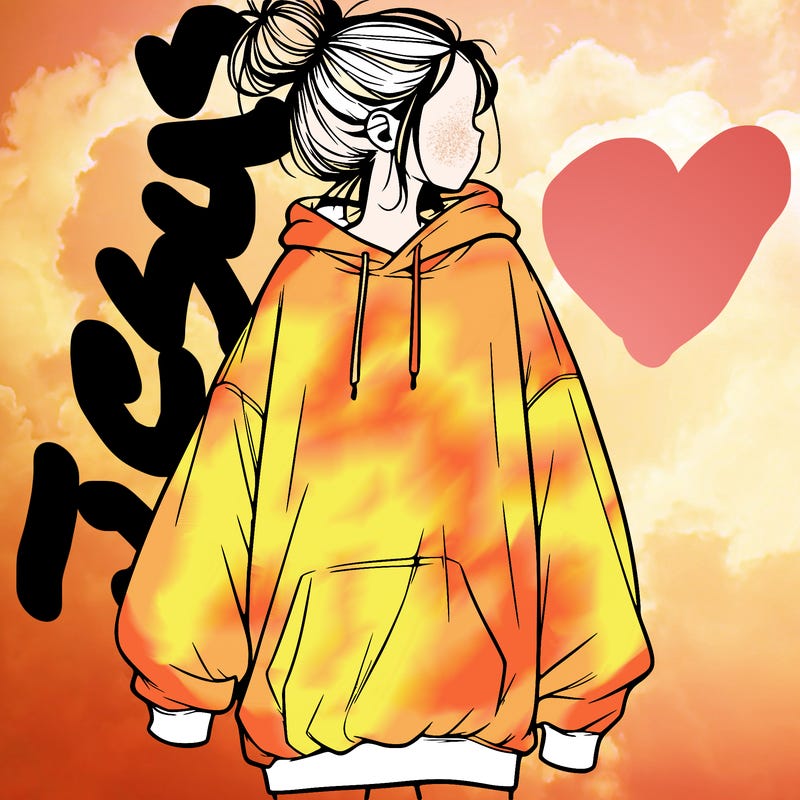 realistic girl with a oversized sweatshirt on and a bun