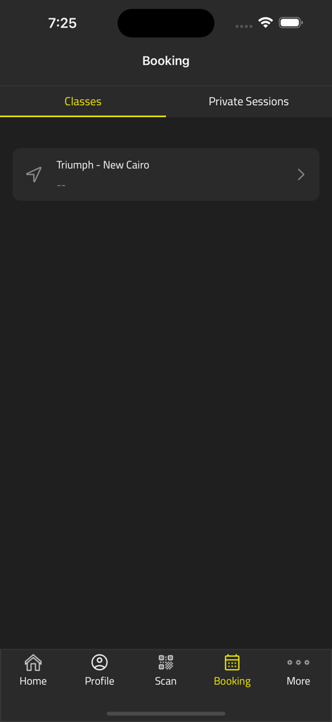 Schermata dell'app Fit Hub Gym per la prenotazione delle lezioni di fitness