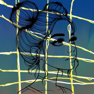 realistic girl with buns on the top of her head