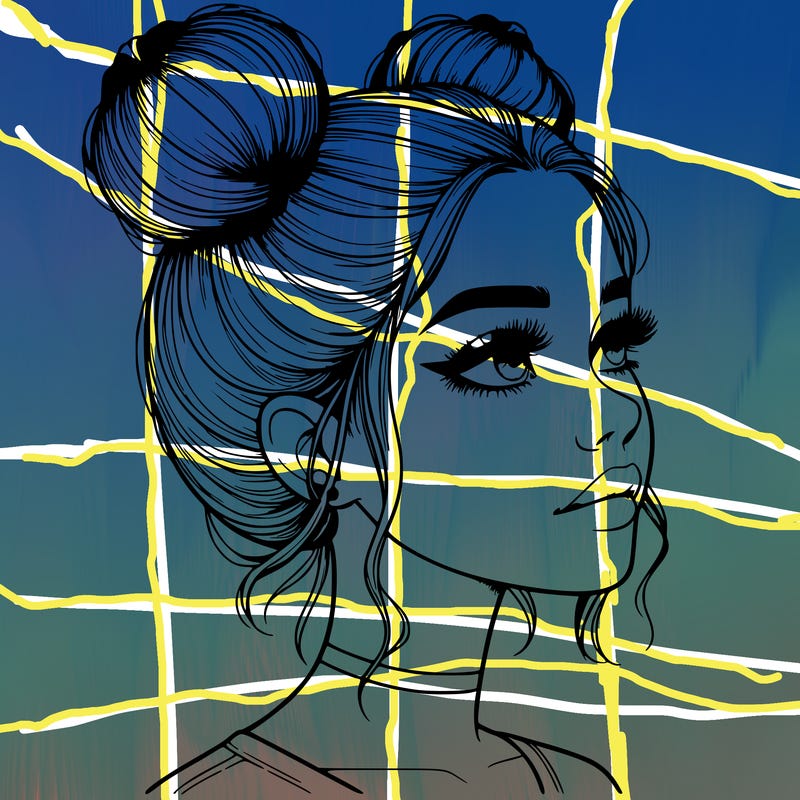 realistic girl with buns on the top of her head