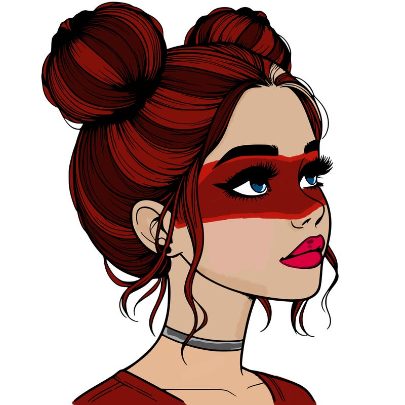 realistic girl with buns on the top of her head