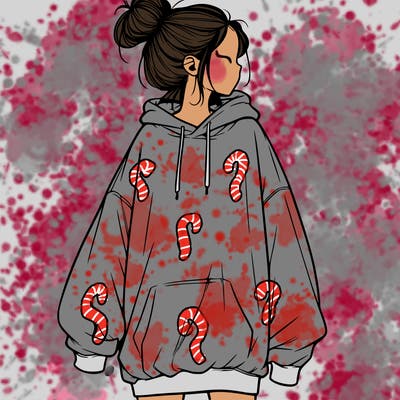 realistic girl with a oversized sweatshirt on and a bun