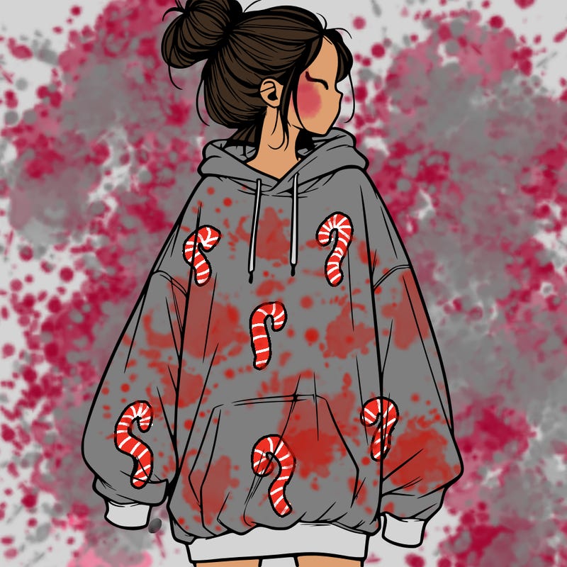 realistic girl with a oversized sweatshirt on and a bun