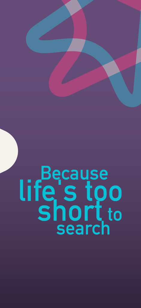 Video Tagger - Promotional screen for the Video Tagger app featuring the slogan Because lifes too short to search on a purple background