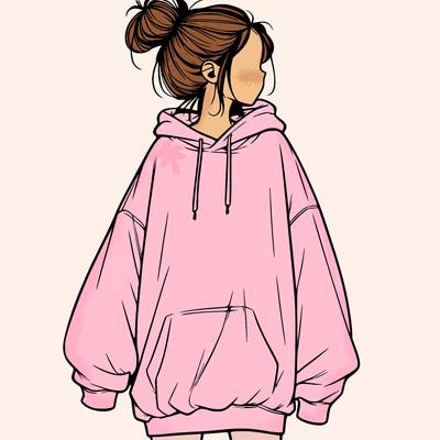 realistic girl with a oversized sweatshirt on and a bun