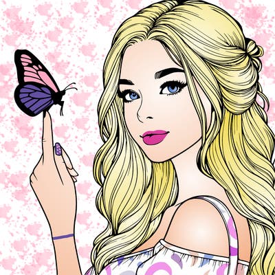 realistic girl with a butterfly on her finger