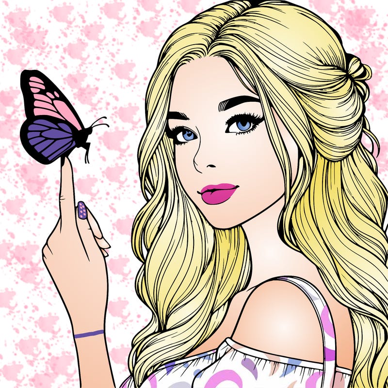 realistic girl with a butterfly on her finger