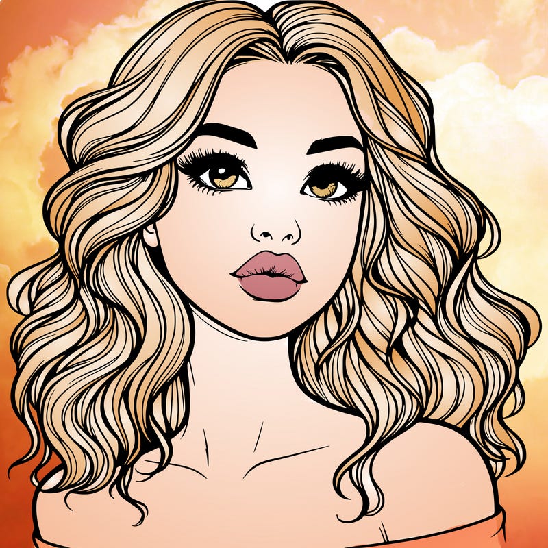 realistic girl with wavy hair and lips